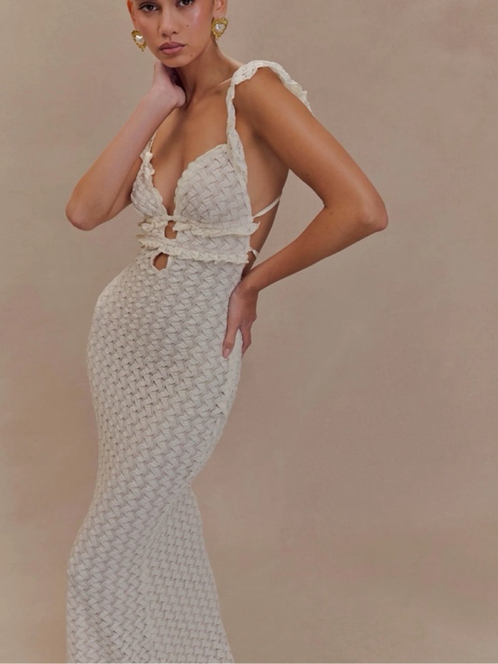 Meshki Cream Backless Maxi Dress